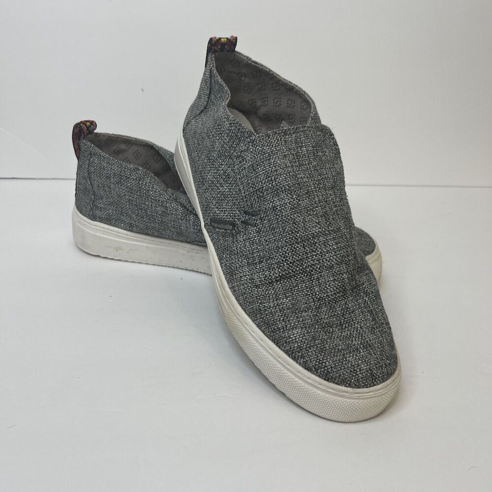 Hey Dude Peyton Womens Sz US 9 UK 7 Linen Grey Black Cloth Slip-On Loafers Shoes